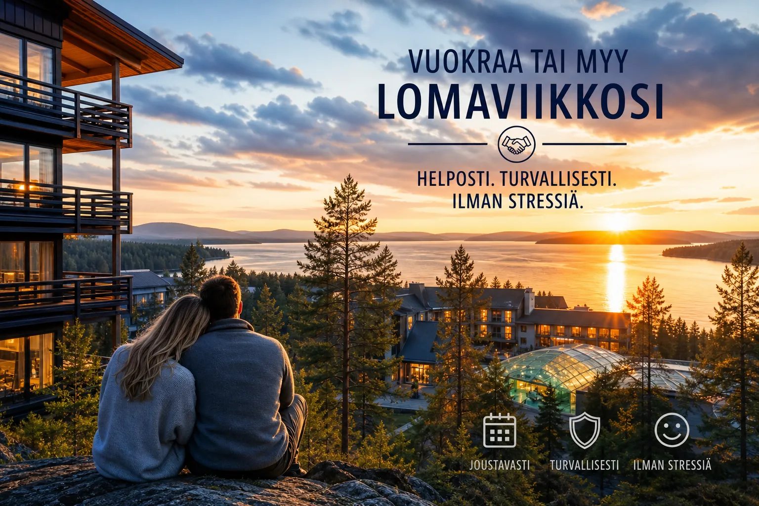 Kuvitus Kuusamon lomaviikon vuokraus- ja myyntivaihtoehdoista